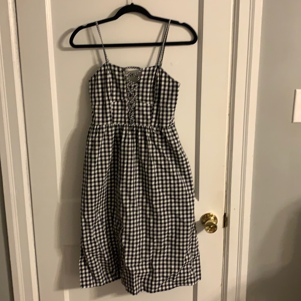 Express black and white cross bodice gingham dress